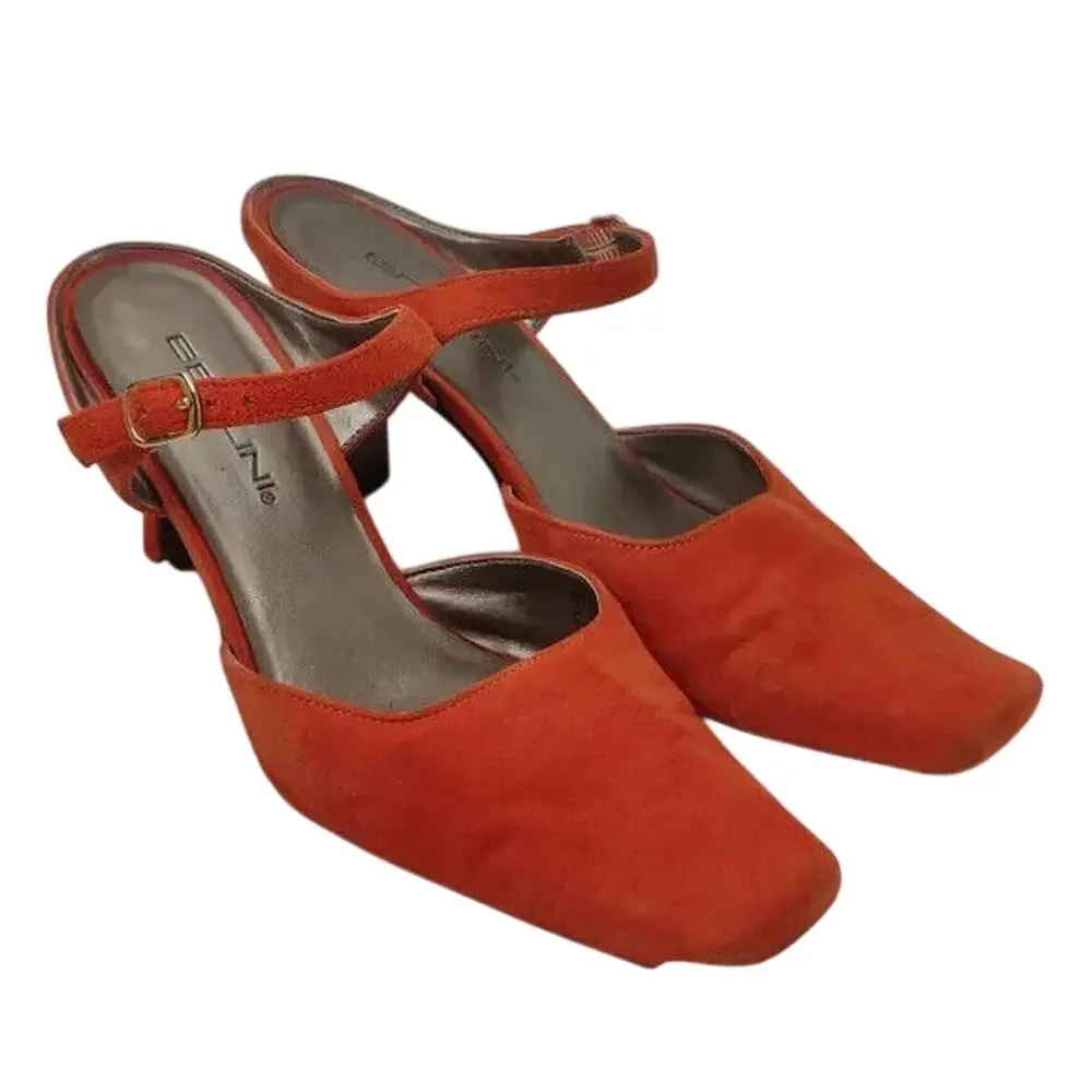 Vintage Orange suede Mary Jane Mule Sz 8 by Bellini